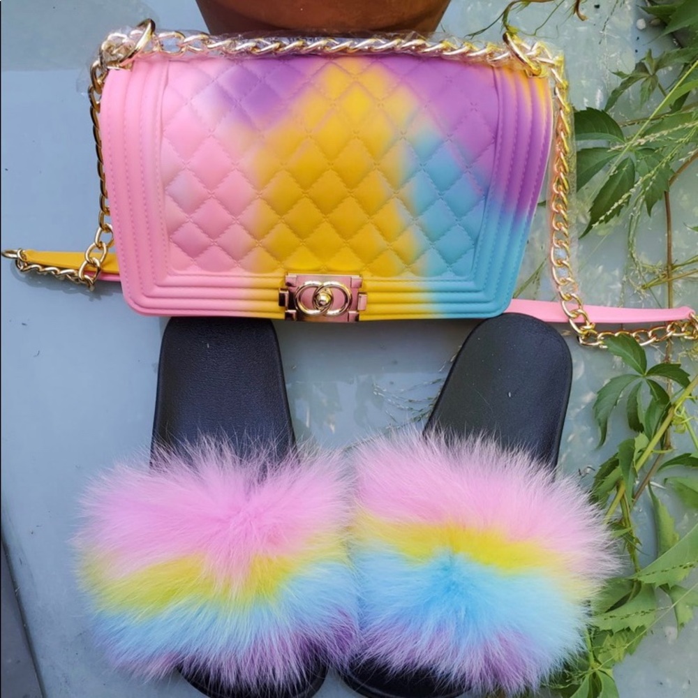 Fur Slides w/ Purse